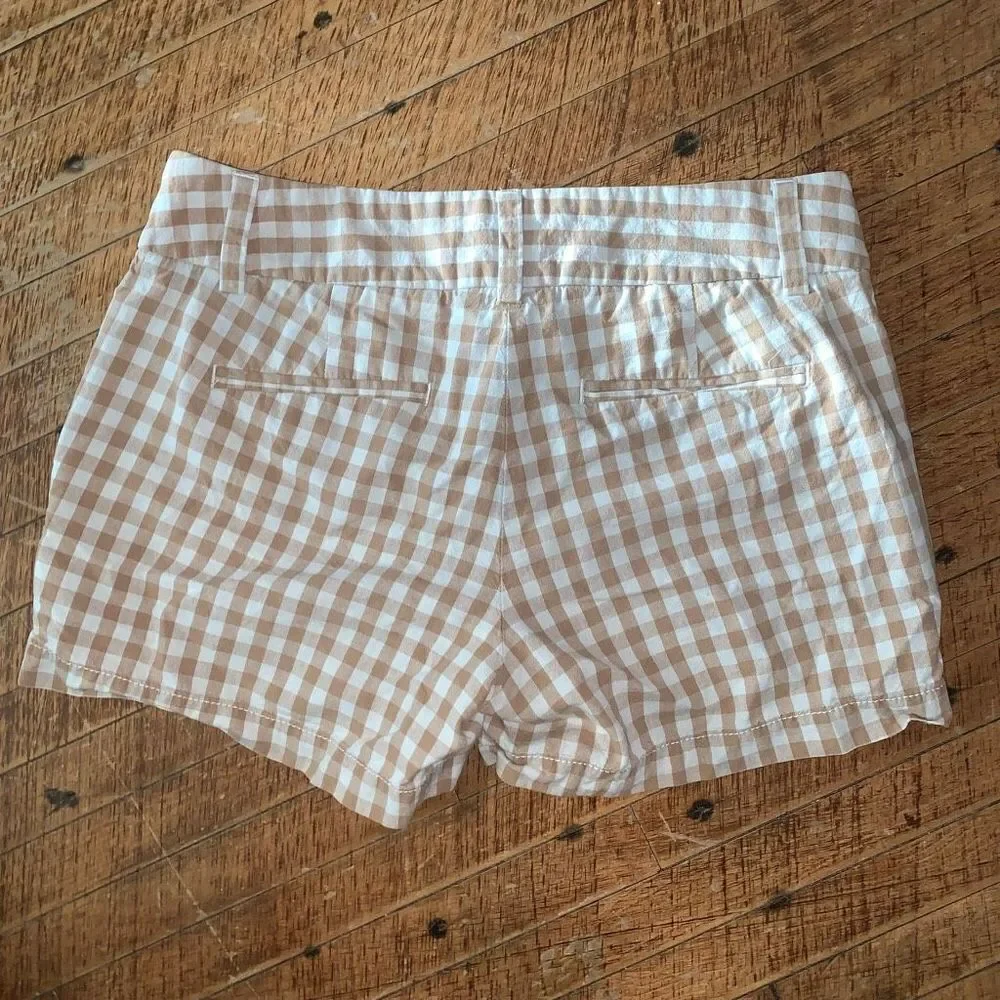 J Crew brown & cream lightweight check flat front preppy shorts